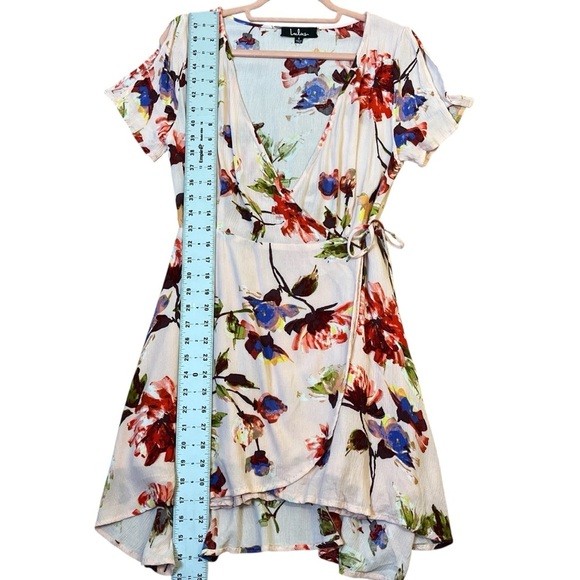 Lulus Cherished Love Wrap Mini Dress Blush Pink Floral Print - Picture 6 of 8